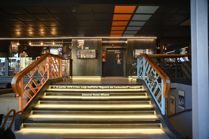 Staircase in the lobby of Admiral Hotel Milano